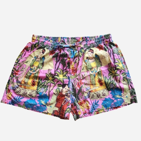 little tibet Pants - Little Tibet Frida Kahlo Multicolored Tropical Print Cotton Shorts Size L